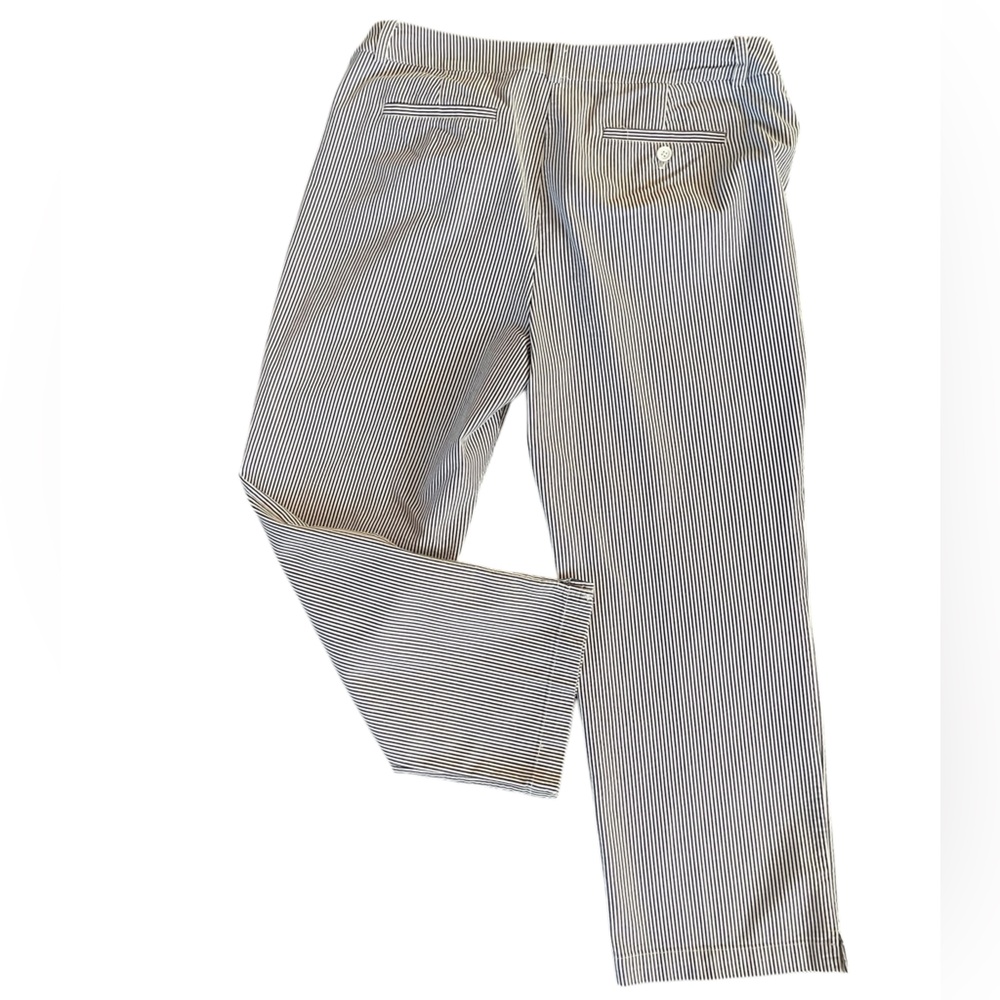 JONES NEW YORK Seersucker Dark Grey White Stripe Ankle Pants Preppy Classic 14
